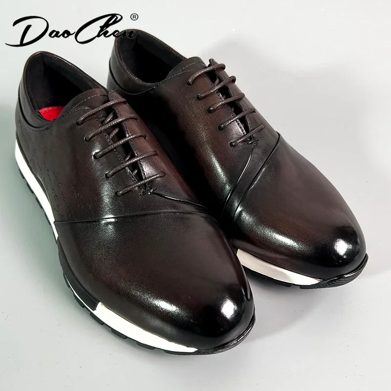 

Luxury Brand Genuine Leather Mens Sneakers Chocolate Comfortable Oxford Casual Shoes for Men Outdoor Street Walking Men's shoes