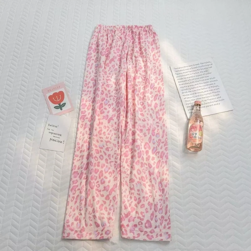 

Summer Women's Leopard Print Plus Size Pajama Pants Pink Relaxed Fit Lounge Pants Cotton Comfortable Summer 2024 New