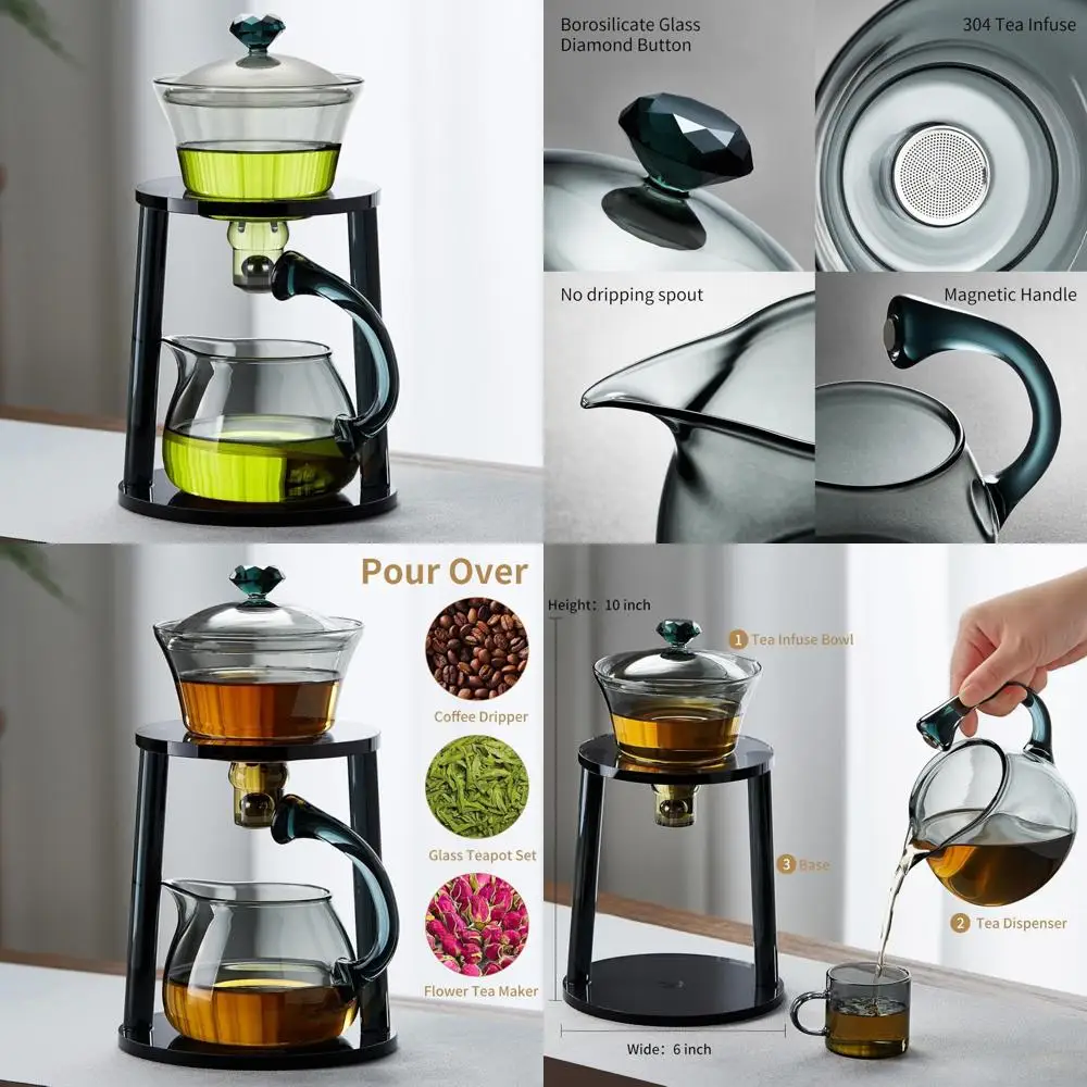 

Магнитный стеклянный чайник, полуавтоматический капельный заварочный чайник на 12 унций для чая кунг-фу, в комплекте магнитный шарик, идеально подходит для турецкого чая Ceremo