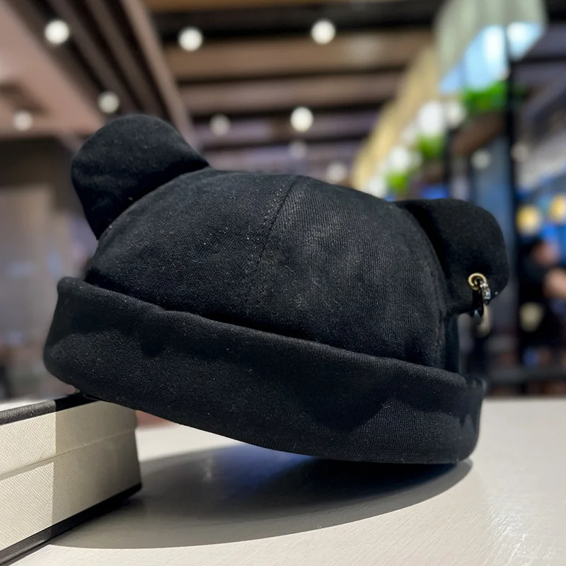 Unisex Katzenohren-Mütze, Niedliche Melonenmütze für Männer und Frauen, Einfarbige Herbst-Winter Hip-Hop Mütze, Modische Koreanische Version Melonencap – Detail 10