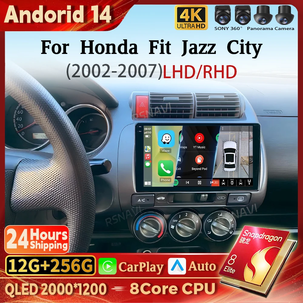

Android 14 Carplay Auto 2K Screen Car Radio Multimedia Player For Honda Fit Jazz City 2004 -2007 Autoradio Stereo 2din Head Unit