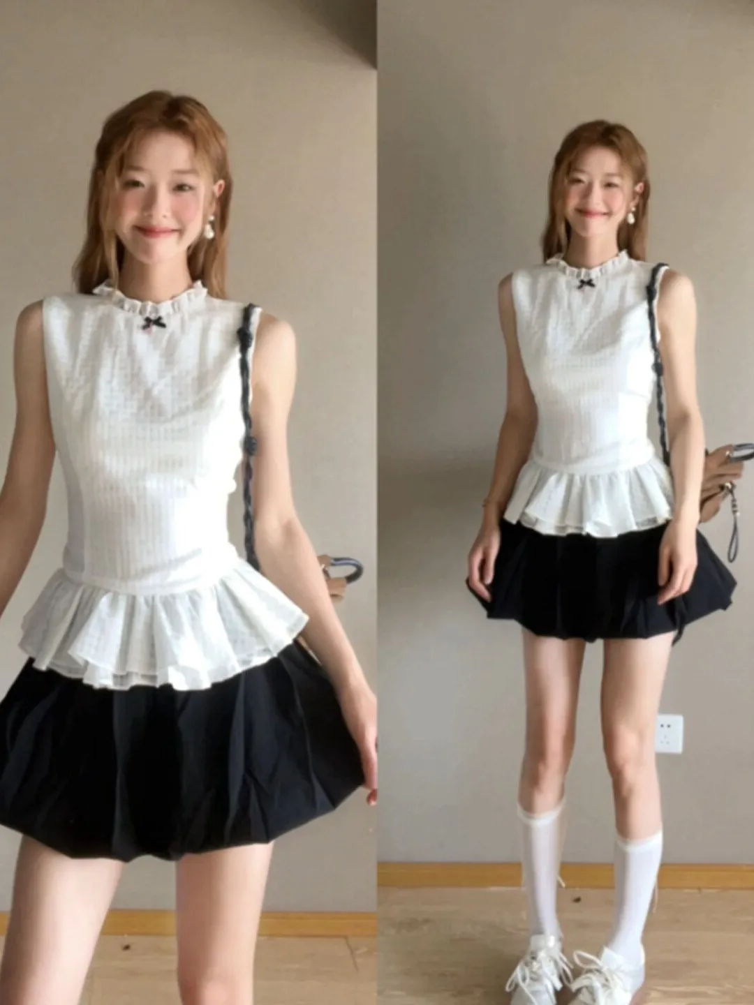 

Gentle Elegant Women's Fashion Set Short Skirt Sleeveless round Neck Comfortable Cotton Material Ideal for Date in Summer