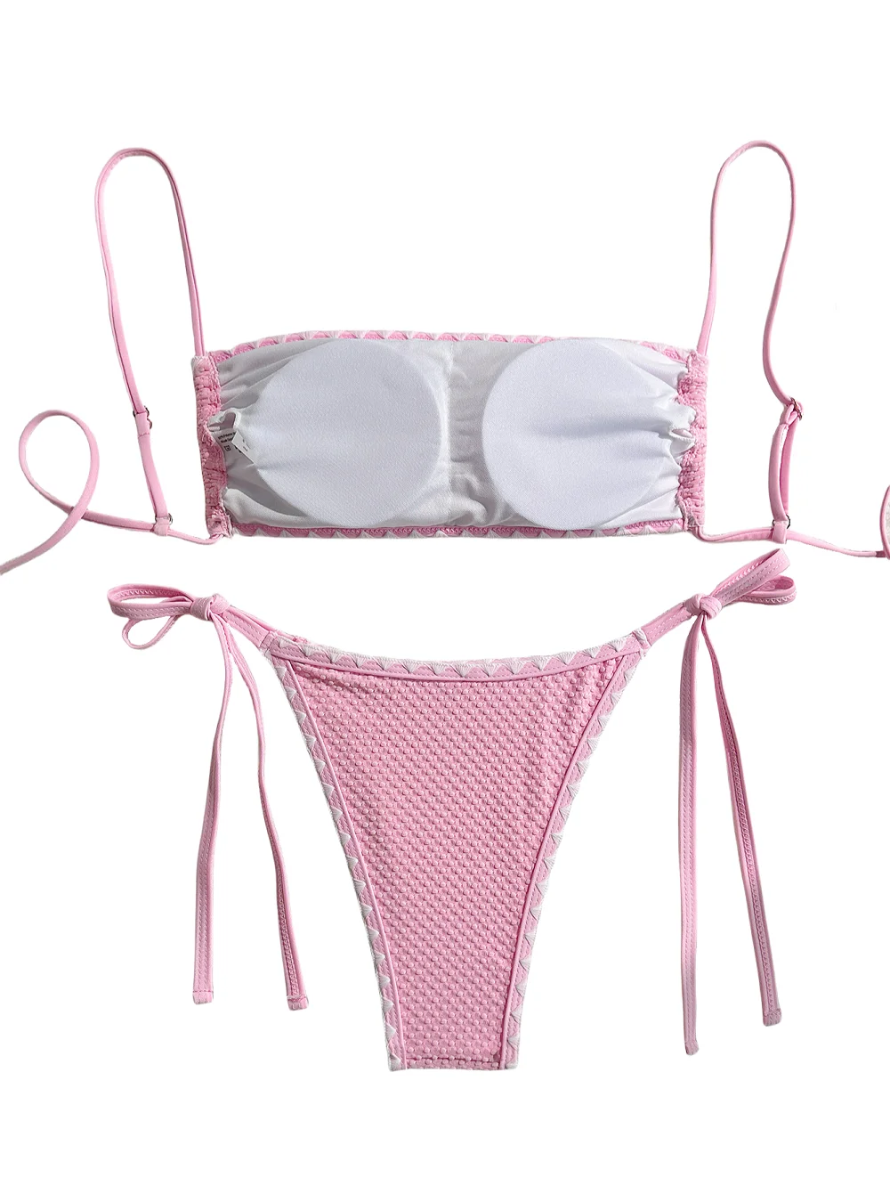 Damen-Bikini-Set, rosa, seitlich gebunden, modisch, Bandeau, zweiteiliger Badeanzug, verstellbare Träger, sexy Bikini, Strandbadebekleidung, Sommer, solide