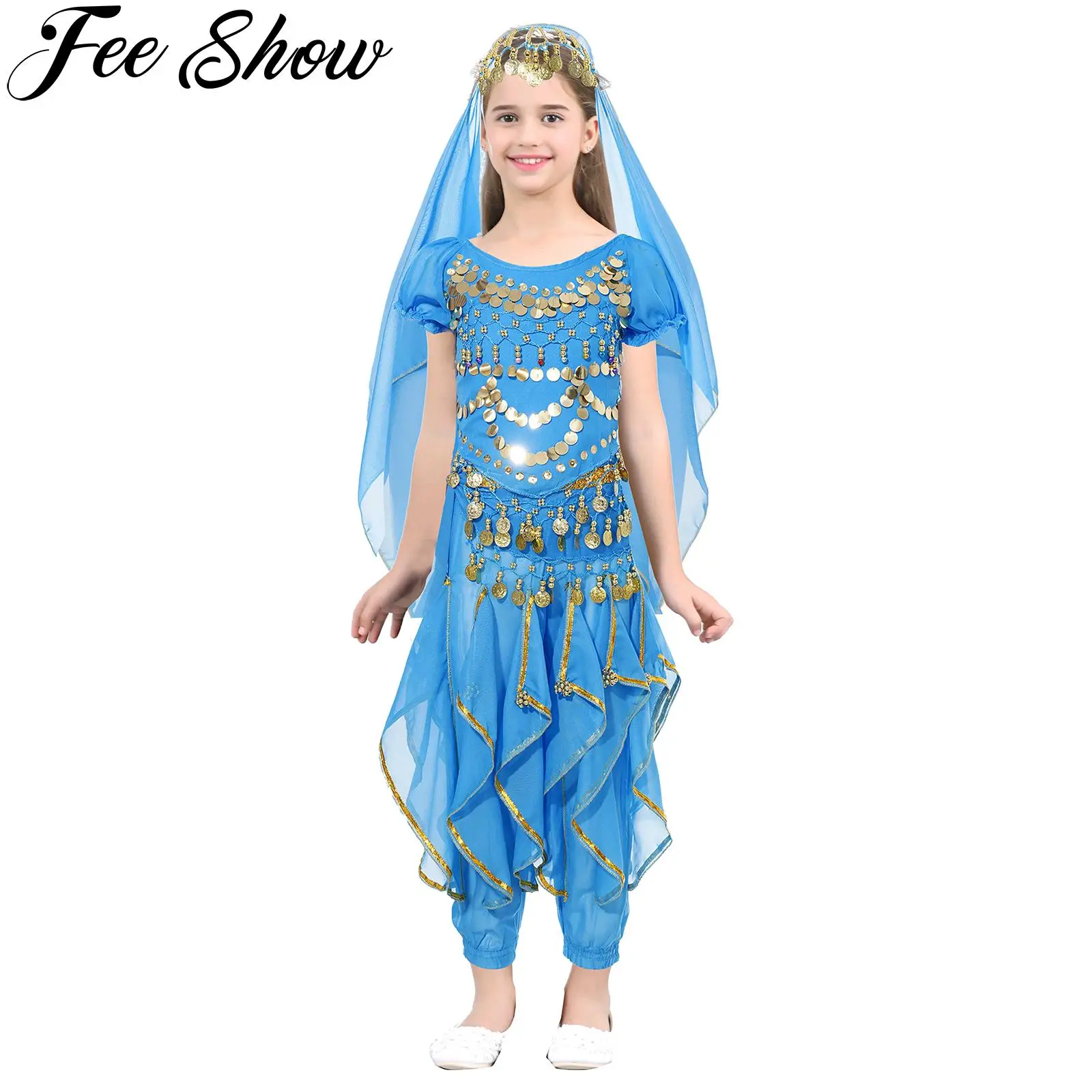 Fashion New Style Child Belly Dance Indian Dance Costume Set Sari Bollywood Children Outfit Belly Dance Performance Clothes Sets