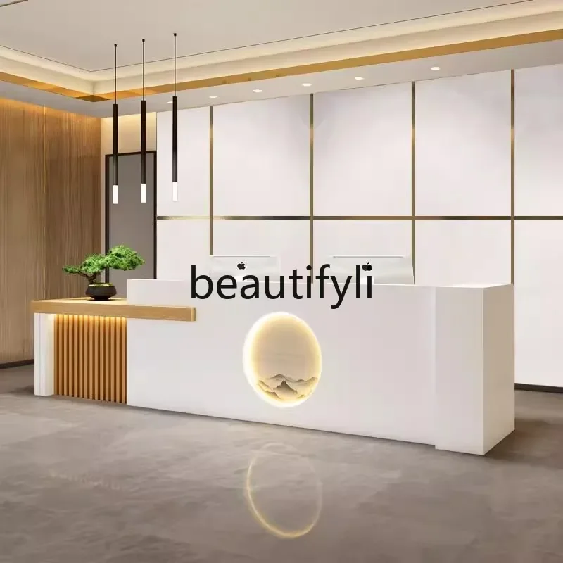

zzqNew Chinese Style Front Desk Reception Beauty Salon Health Center Cashier Desk Foot Spa Hotel Reception Desk