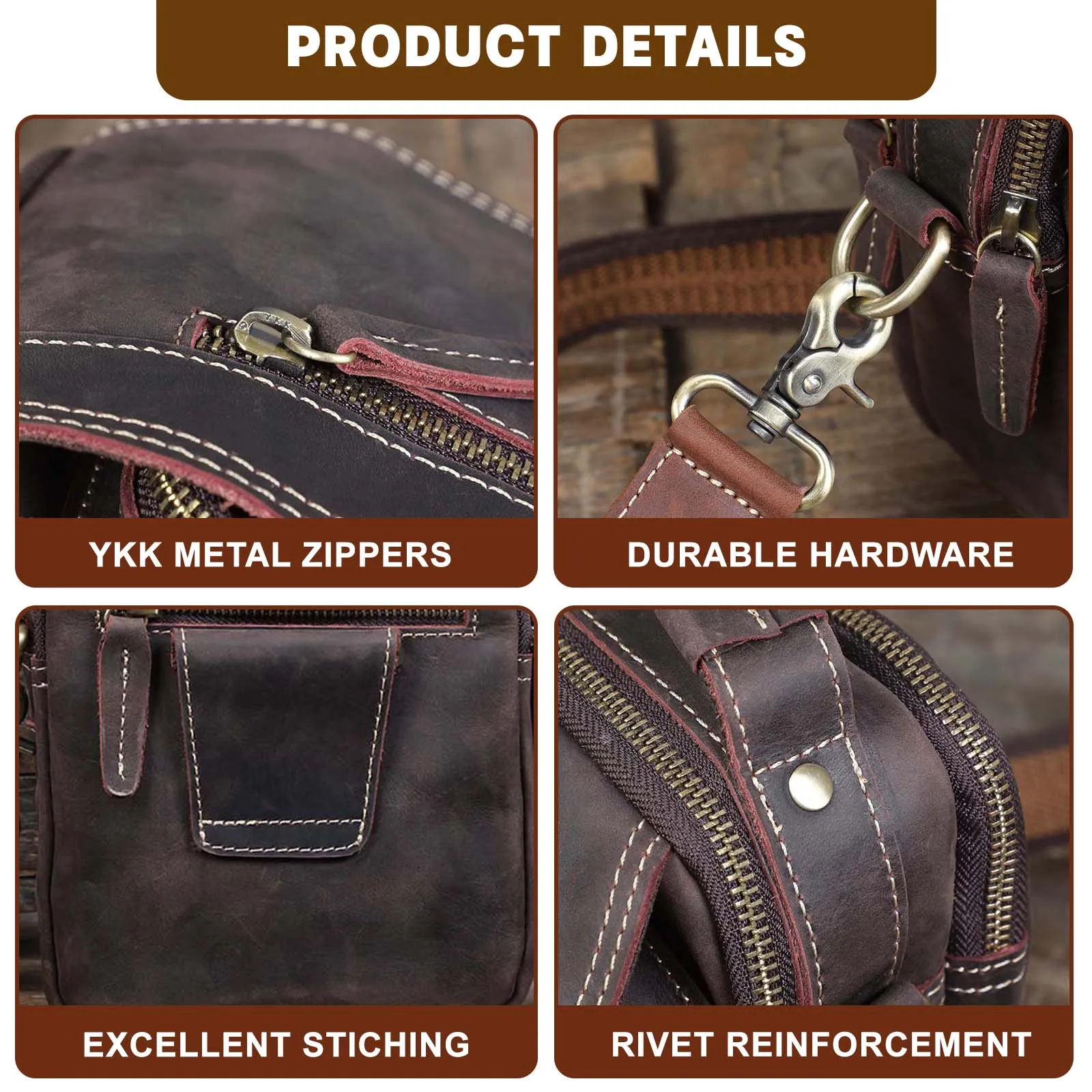 Echtes Leder Vintage Herren Umhängetaschen Crazy Horse Leder Messenger Bag Schultertasche Rindsleder Retro Mode Casual – Detail 14