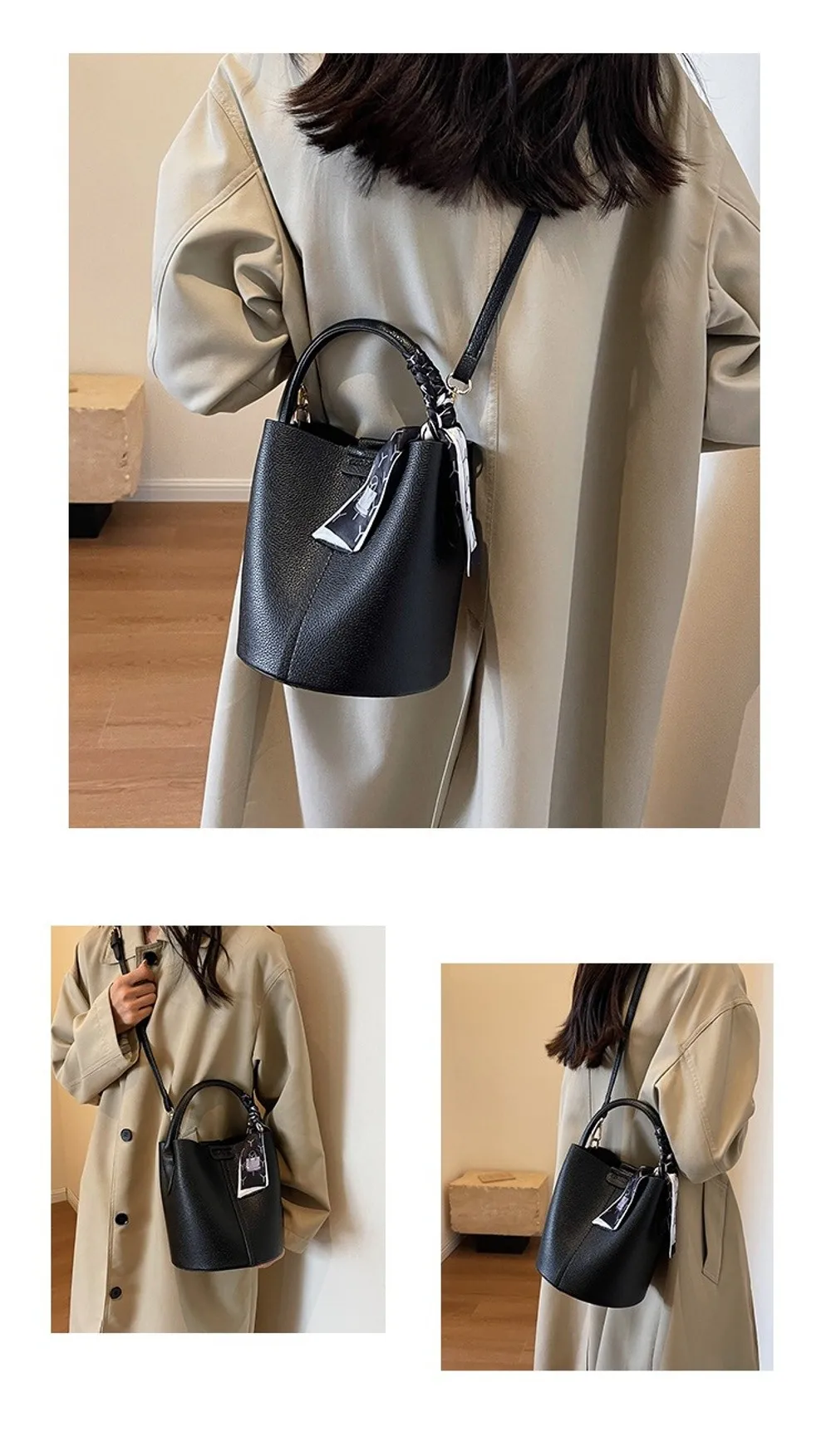 Meistverkaufte Rote Damen-Umhängetasche Hochwertige Schlichte Bucket Bag Vielseitige PU-Material Handtasche Hochzeitsgeschenk – Detail 5