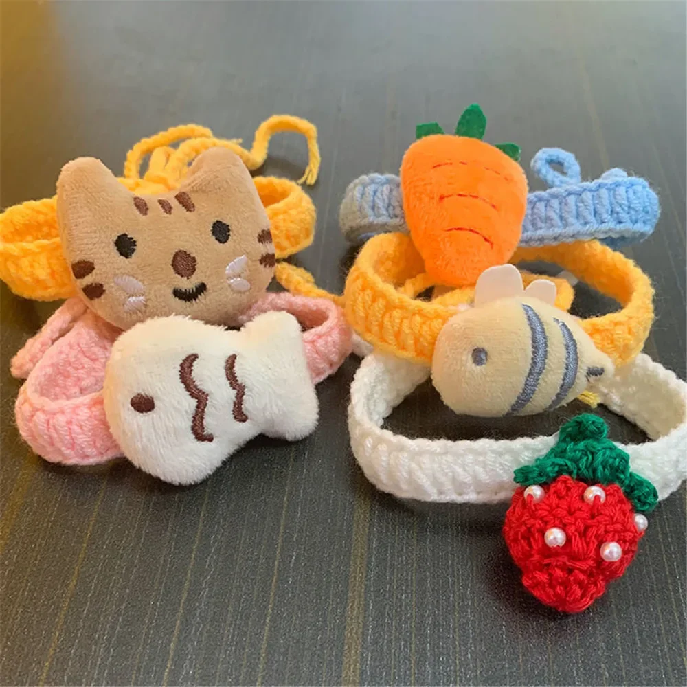 Soft Crochet Dog Cat Collar Adjustable Wool Necklace Kawaii Pet Neck Accessories Puppy Kitten Knitting Scarf Bowtie Pet Gift