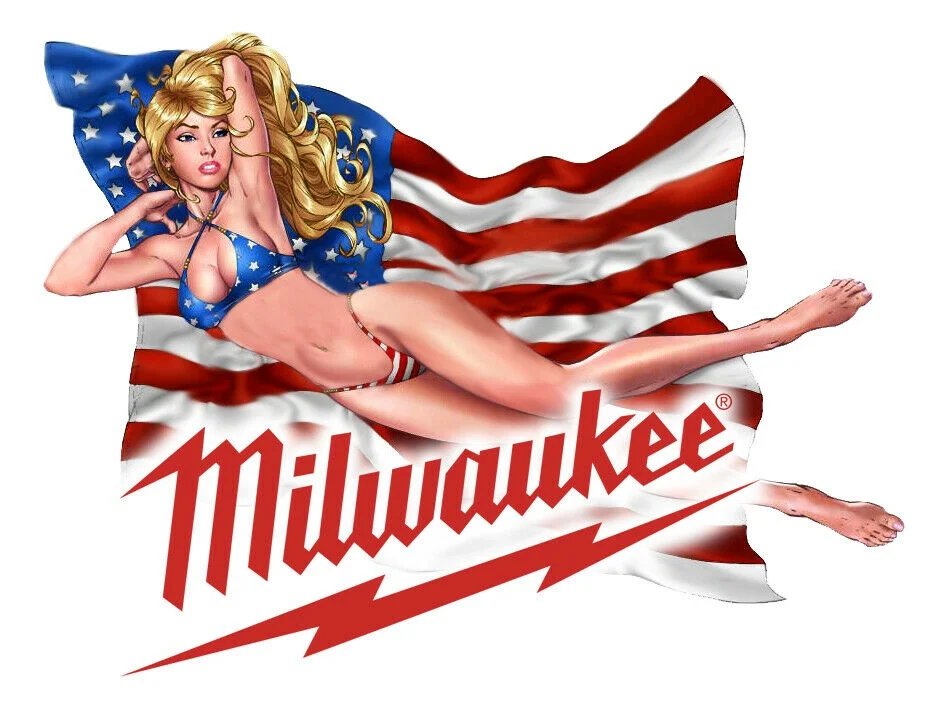 For MILWAUKEE TOOLS STICKER DECAL USA beauty GIRL MECHANIC GLOSSY LABEL TOOL BOX