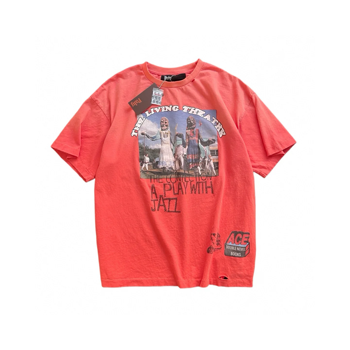 

Футболка Limited Edition PALY Distred, винтажная, с эффектом потертости, оранжево-красная, свободного кроя, из чистого хлопка, трендовая