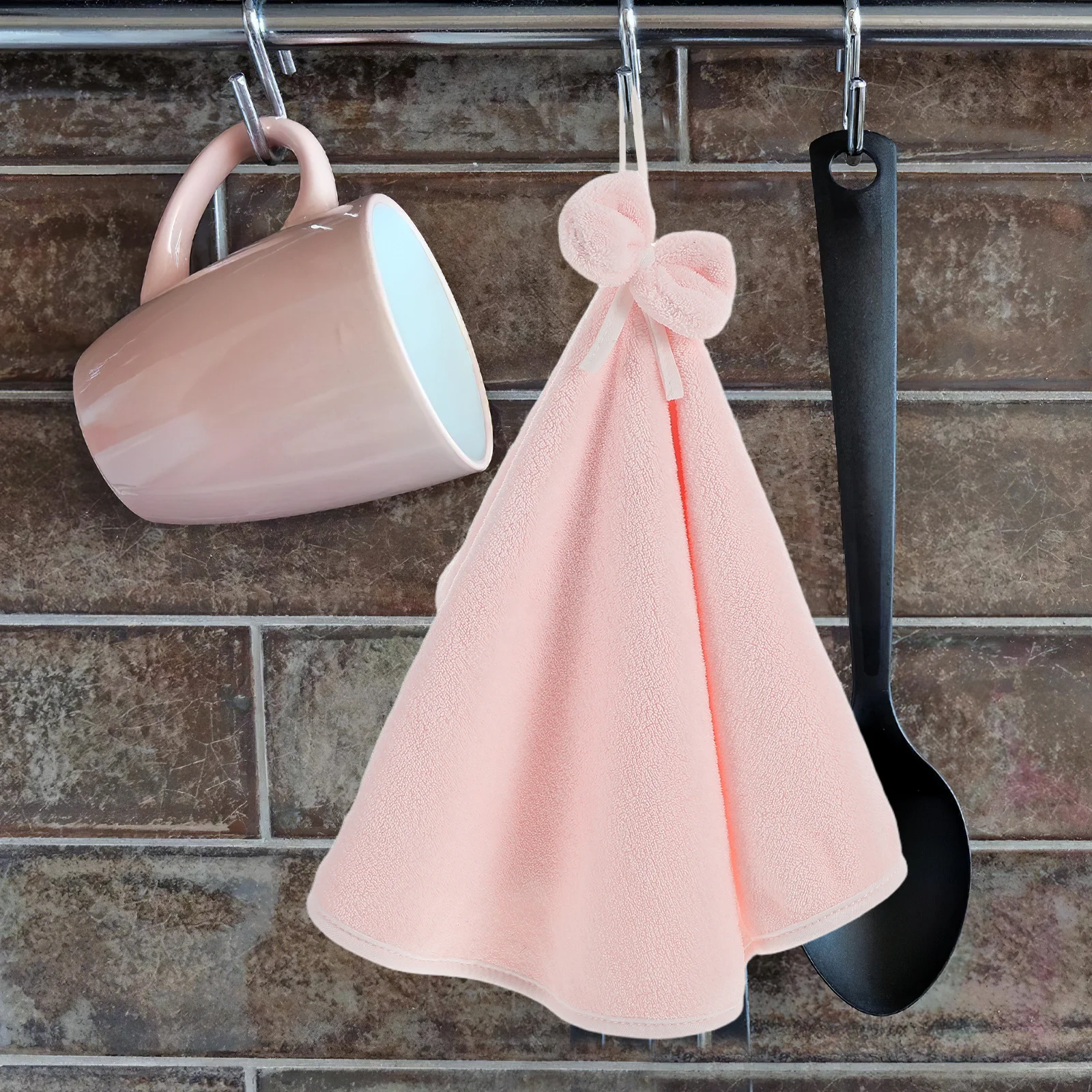 

Thick Coral Fleece Soft Hanging Hand Towels Absorbent Quick Dry Cute Bowknot Kitchen Bathroom Cleaning Cloths Kitchen Cloths