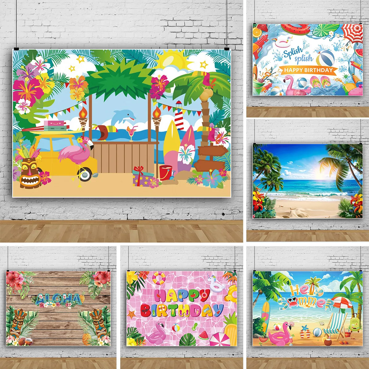 

Summer Hawaii Beach Backdrop Tropical Flowers Party Children Birthday Photography Background Family Decor Props Supplies