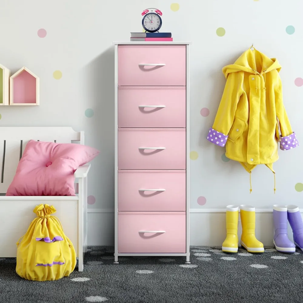 Dressoir voor kinderslaapkamer - ladekast met 5 lades, hoge opbergtoren, kledingorganizer, voor kast, voor speelkamer, voor kinderkamer