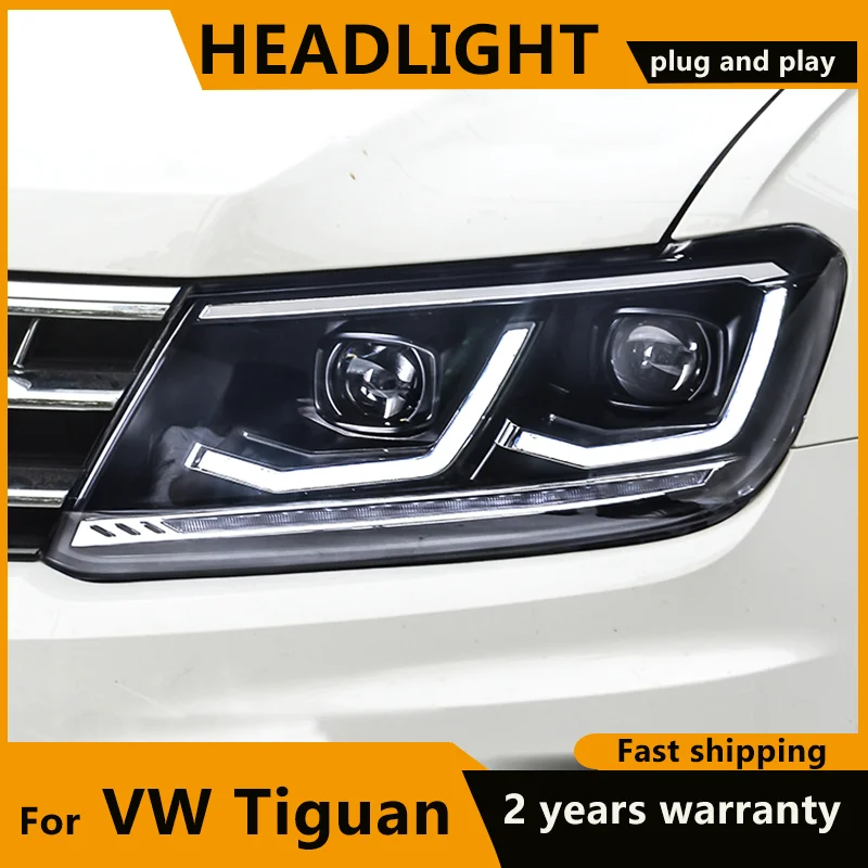 LED Headlights For Volkswagen VW Tiguan 2017 2018 2019 2020 2021 Full LED Head Lights DRL LED Projector Lens Dynamic turn signal