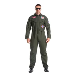 Men's Adult Air Force Fighter Pilot Jumpsuit Flight Suit Costume with Embroidered Patches and Pocket