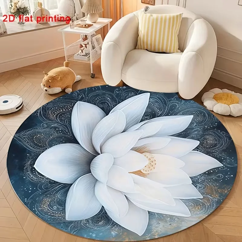 Round Yin Yang Pink White Lotus Pattern Area Rug Soft Traditional Chinese Floral Turtle Vine Decor Carpet For Living Room