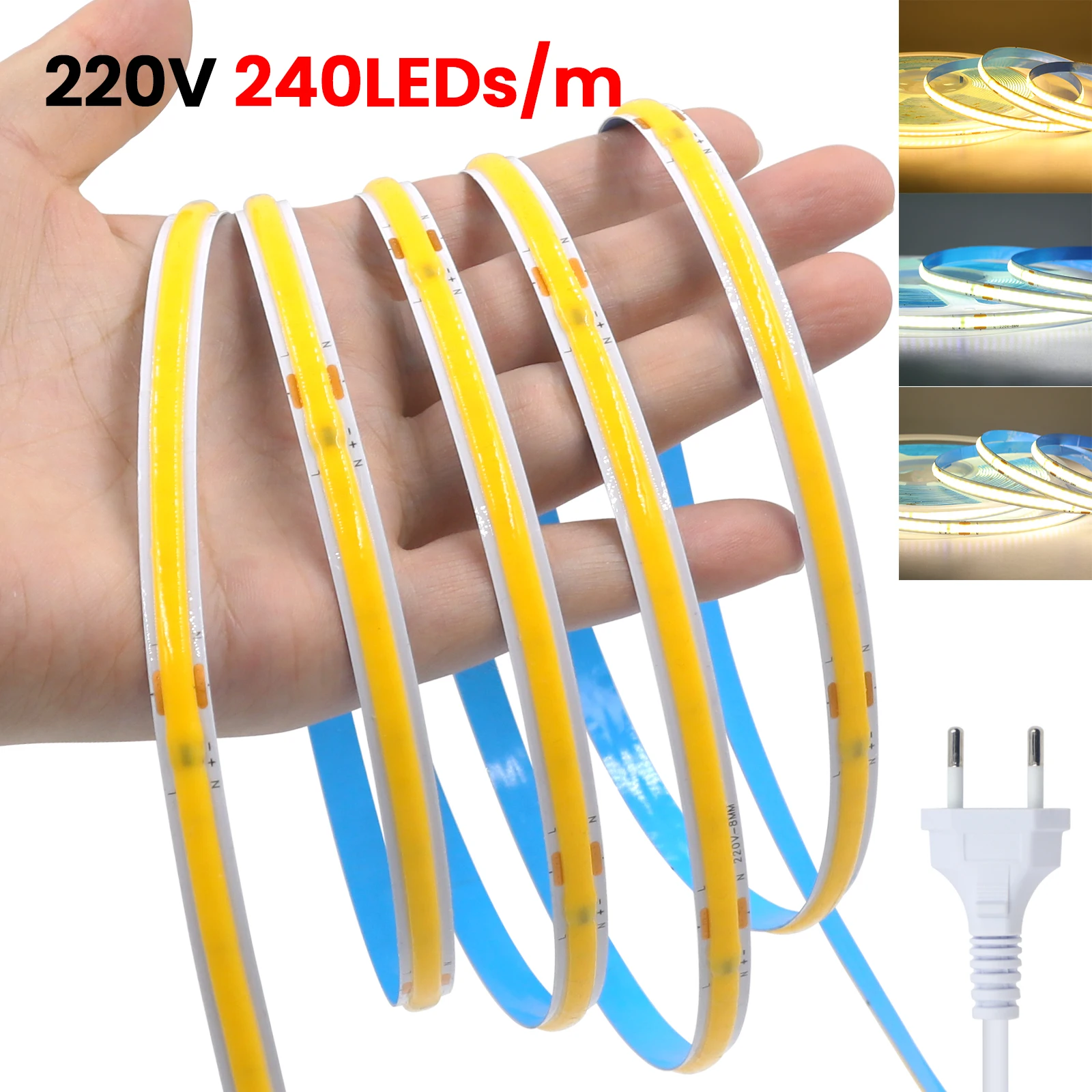 

AC 220V 110V COB Strip High Brightness LED Tape 240Leds/m Flexible Ribbon for Room Bedroom Kitchen Lighting 5m 10m 15m 20m
