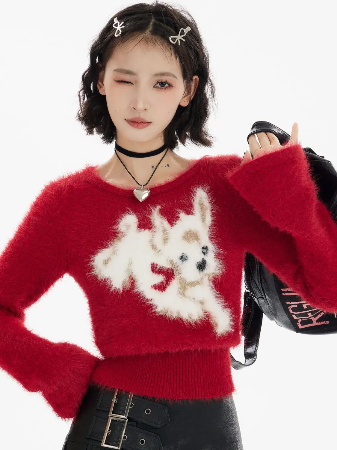 Sweaters Women's Christmas Red Puppy Autumn Winter Thickened Bottoming Knitted Pullovers Gift Trendy Simple Aesthetic Hipster