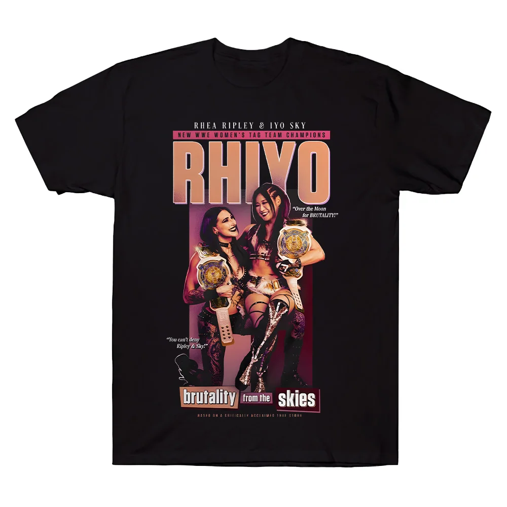 Camiseta negra para hombre Rhea Ripley & IYO SKY RHIYO Tag Team Champions, camisetas de algodón de alta calidad para mujer, camisetas de moda con nuevo patrón