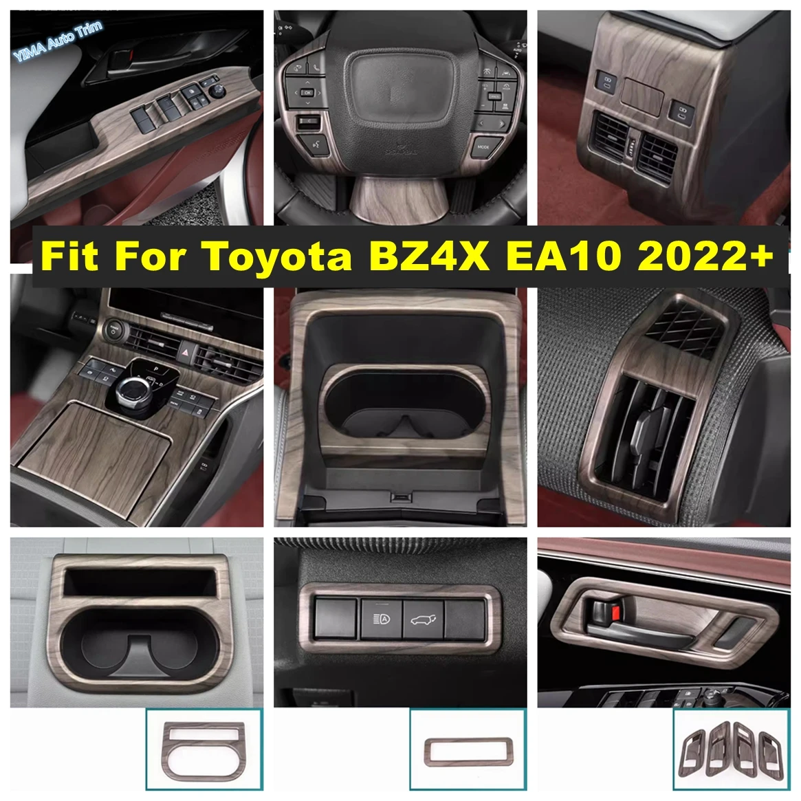 

Wood Grain Window Lift Panel / Head Lamp Button / Rear Water Cup Cover Trim For Toyota BZ4X EA10 2022 2023 Interior Accessories