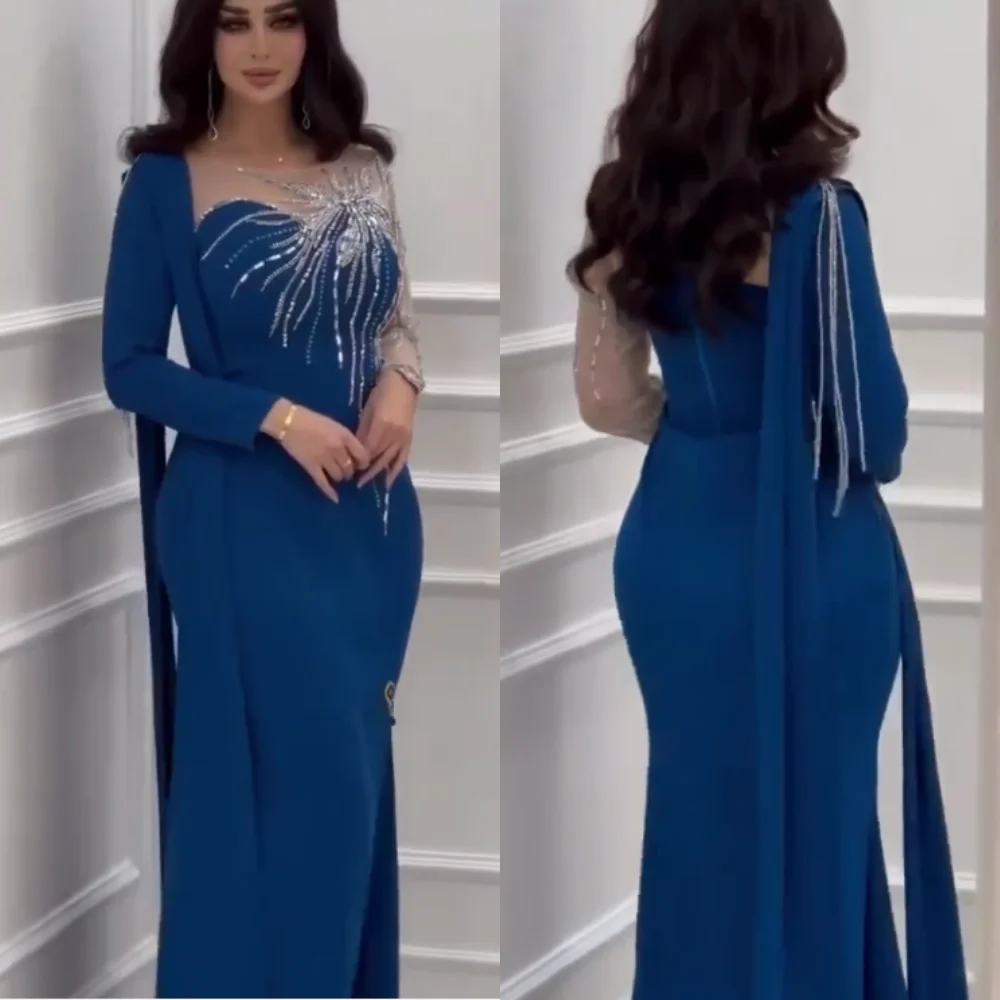 

Evening Sexy Casual Jersey Beading Draped Pleat Celebrity A-line O-Neck Bespoke Occasion Gown Midi Dresses