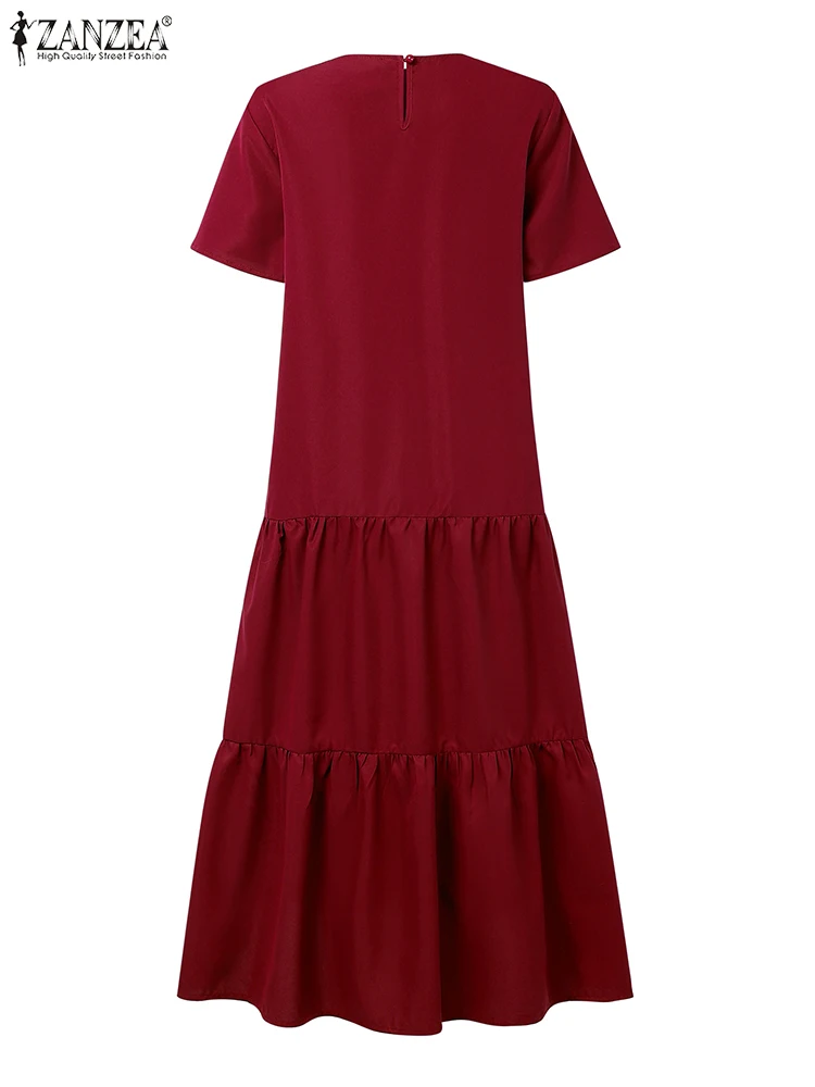 Zanzea manga curta casual sólido vestidos de férias o pescoço moda feminina em camadas maxi vestidos 2025 verão a linha robes femme