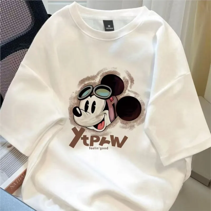 Woman clothing Cartoon print Summer Korean Style Short Sleeve Pure cotton Loose trend  Mid-Length T-shirt Women\'s Printed Top