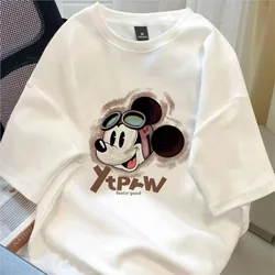 Woman clothing Cartoon print Summer Korean Style Short Sleeve Pure cotton Loose trend  Mid-Length T-shirt Women's Printed Top