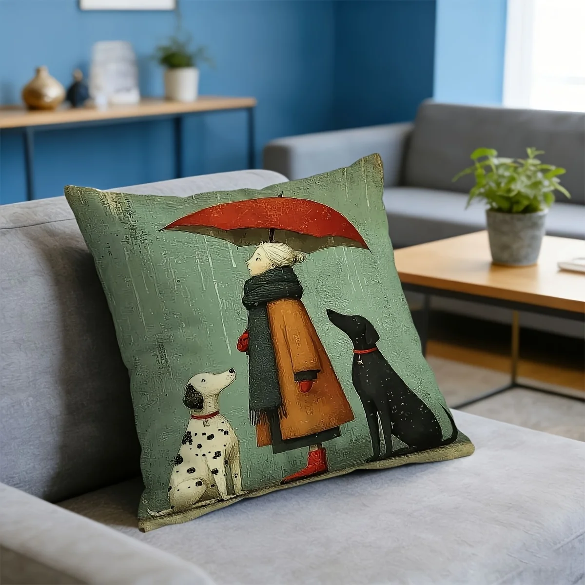 Doppelseitig bedruckter Kissenbezug mit niedlichem Mädchen und Hunden, Vintage-Kunstdruck, weicher Kissenbezug für Heimdekoration für Tierliebhaber