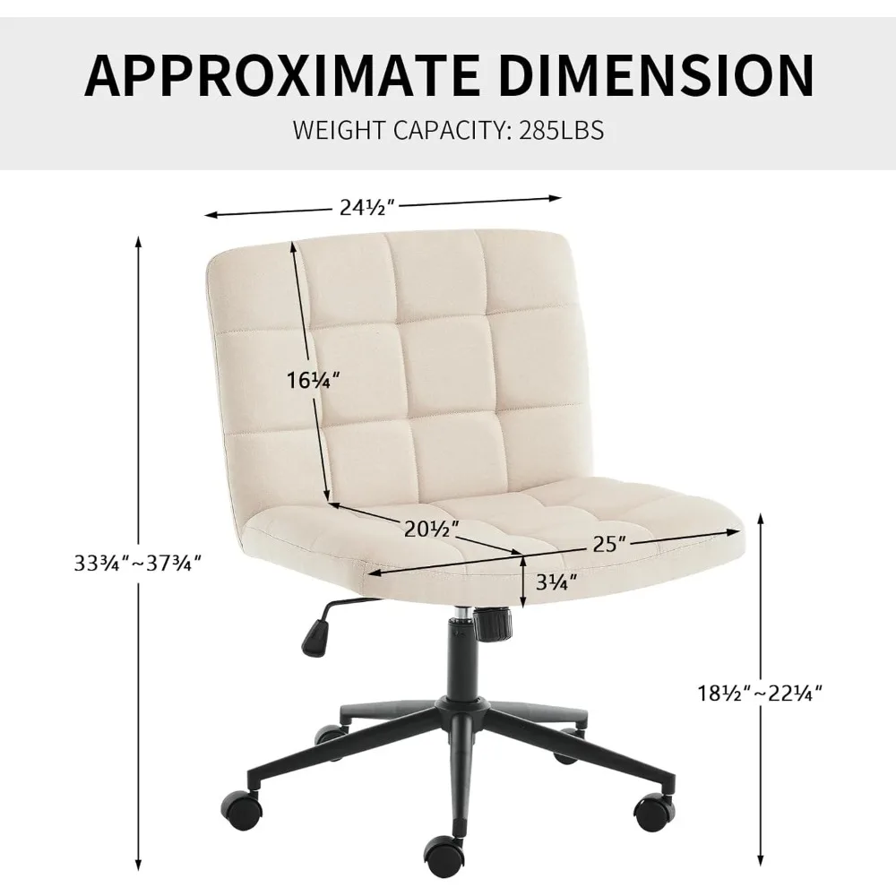 Swivel Criss Cross Legged Chair with Wheels for Home Office, Wide Armless Desk Chair Height Adjustable Comfy Seat