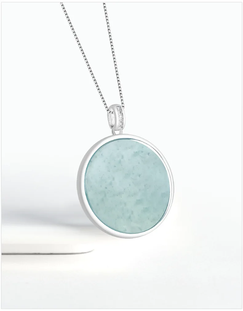 

Luxury Blue Water Jadeite Round Pendant, Icy Teal with CZ Highlight, Perfect Gift of Refined Elegance