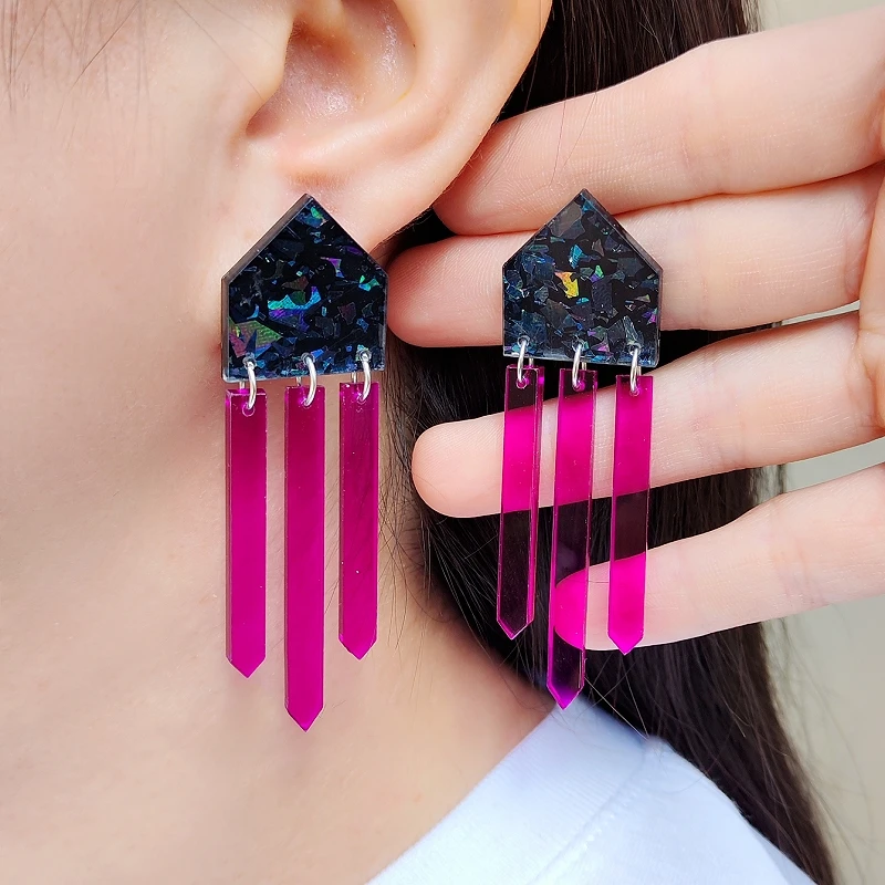 

KUGUYS Clear Tassels Dangle Earrings For Women New Glitter Acrylic Jewelry Y2K Punk Accessories