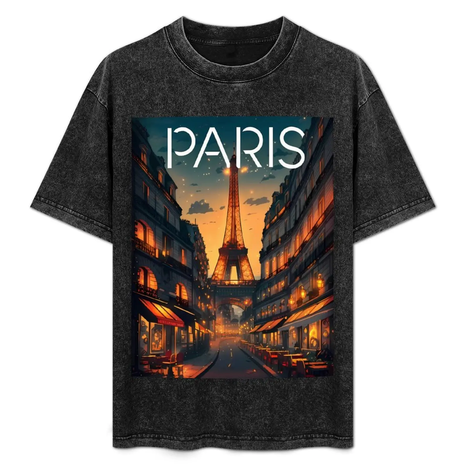 

Paris at night T-Shirt Basic Crew Neck Short Sleeve Top
