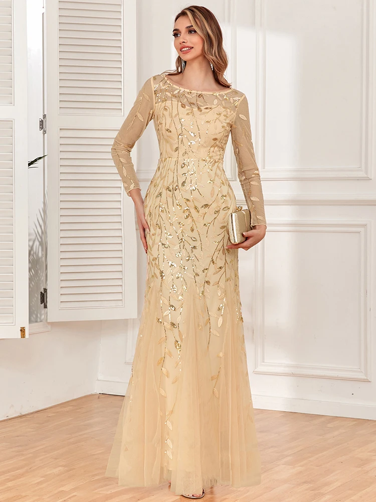 2024 heißer Verkauf Meerjungfrau Abendkleider Oansatz Volle Hülse Tüll Stickerei Lange Party Kleid Elegante Formale Kleid – Detail 15