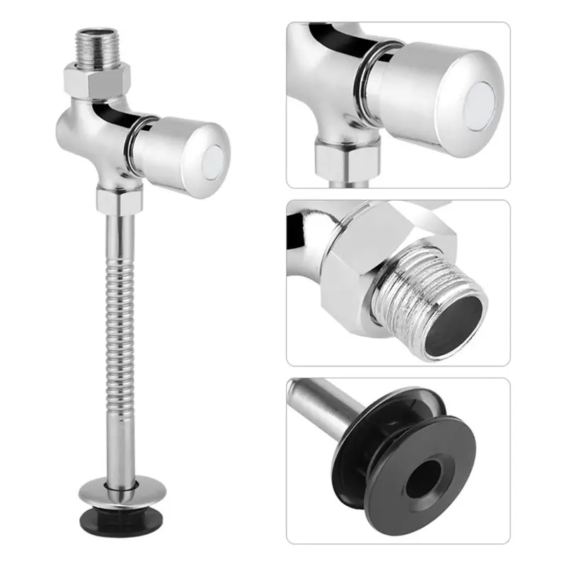 PORK-Urinal Flush Valve, Wall Mounted Manual Push Button With Delay Auto Shutoff, 1/2