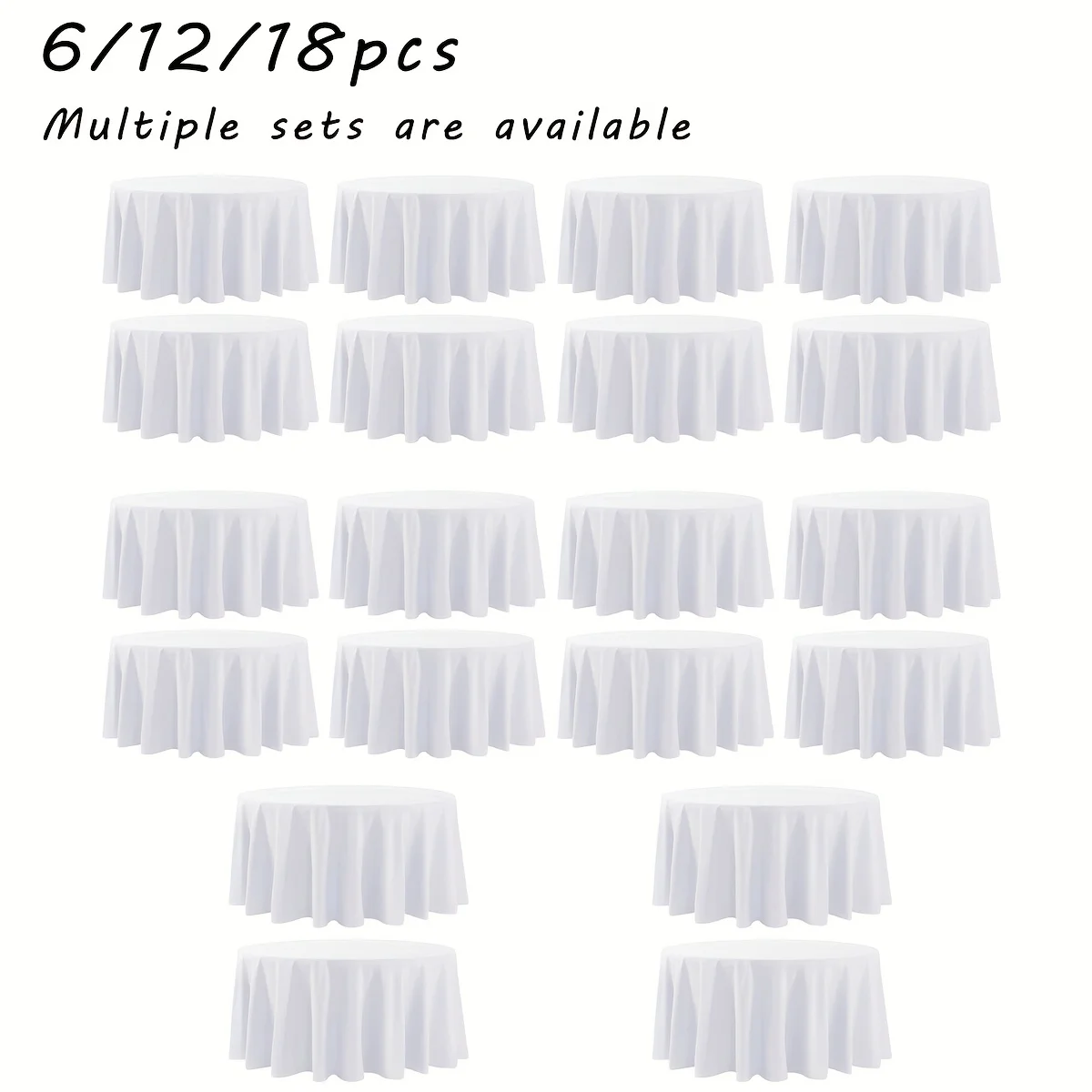Black & White Round Tablecloth Set – 6/12/18 pcs, Wrinkle-Resistant Dining Cover for Kitchen, Parties, Weddings & Holidays | Fit view 4