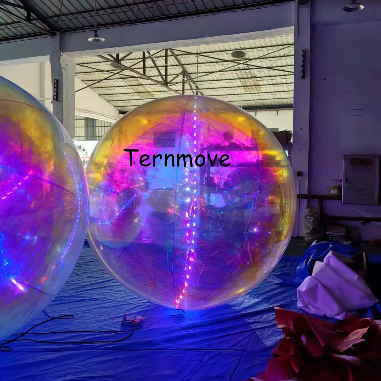 led holographic rainbow inflatable mirror ball with light Reflection Stage Festival Hangup pvc balloon hanging decoration