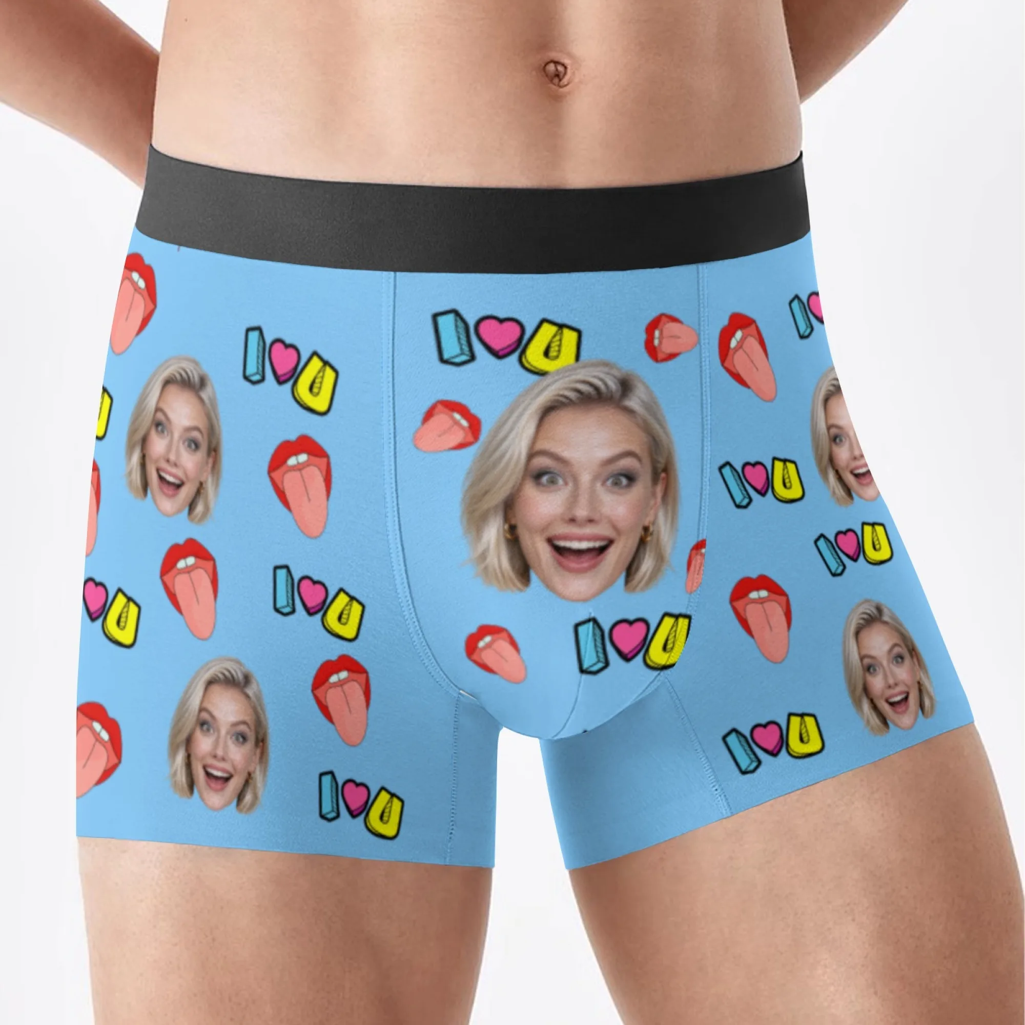 Customized Personalized Facial Photo Underwear for Men Flat Cornered Unique Valentine's Day Gift for Husband Anniversary Gift fo view 4