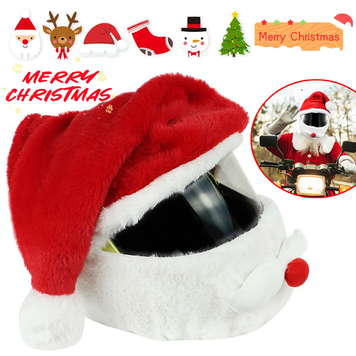 

Motorcycle Christmas Helmet Covers Funny Plush Christmas Claus Decorative Cap Gift Full Helmets Protective Hat Motorcycle Parts
