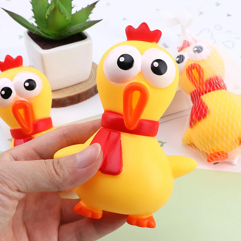 1Pcs Cute Animals Children's Toy Vent Decompression Toys Cartoon Cute Screaming Screaming Chickens Big Eyes Whole People Toys