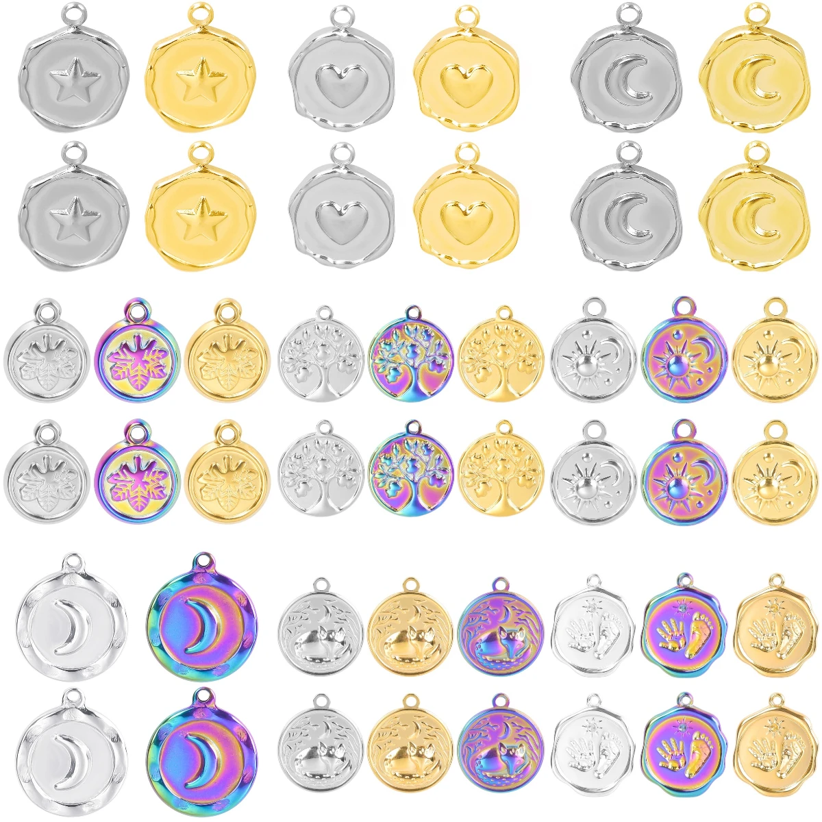 

10PCS/lot Stainless Steel Round Stars Moon Love Tree Charms Pendants DIY Jewelry Making for Necklace Bracelets Earrings Finding