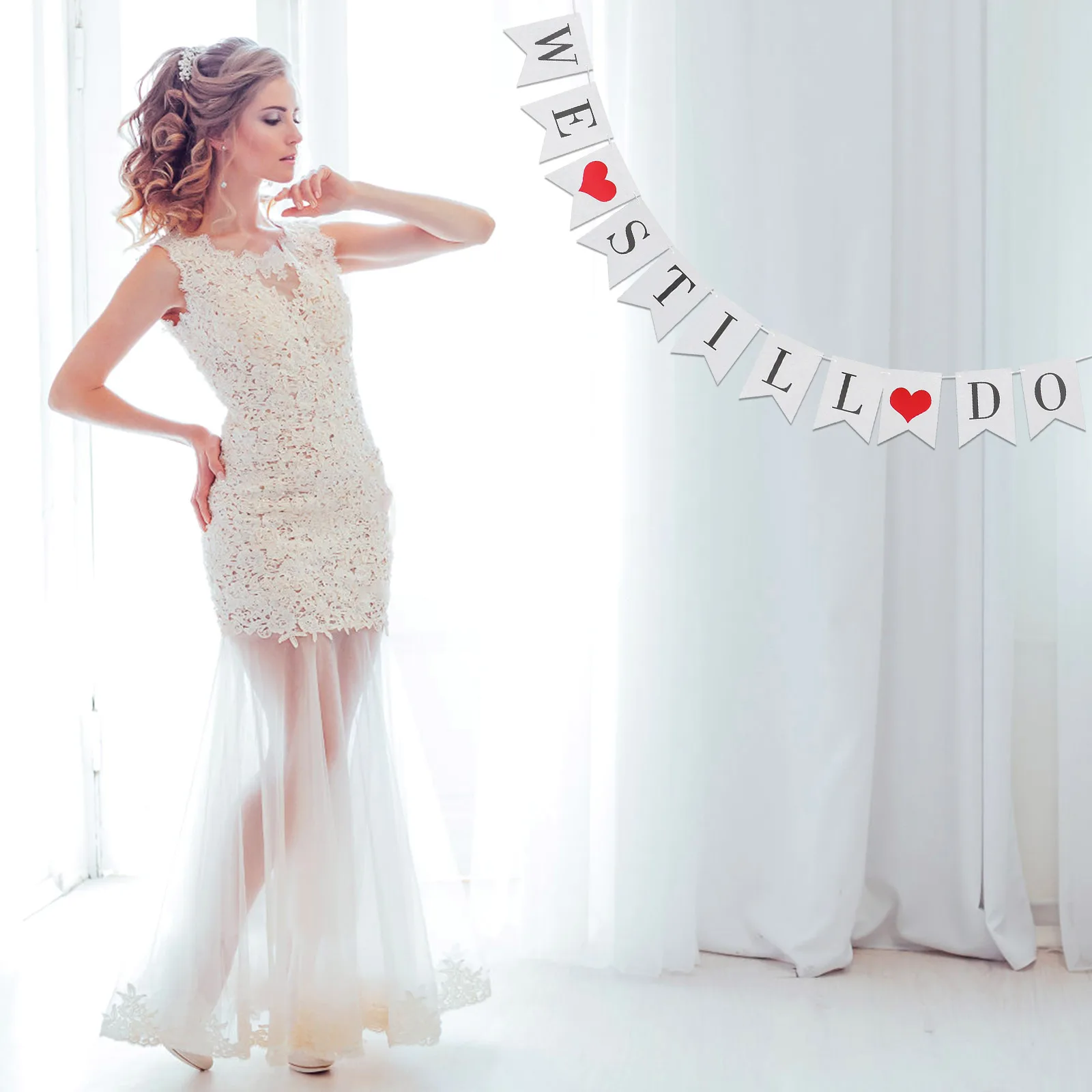 

WE STILL DO Heart Bunting Banner Swallowtail Flags Paper Garland Wedding Anniversary