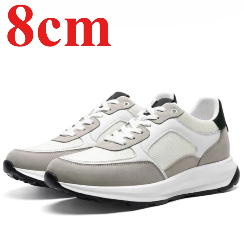 European Height-increasing Shoes for Men's 8cm Elevator Sports Leather Mesh Breathable Thick Bottom Daddy Shoes Casual Sneakers