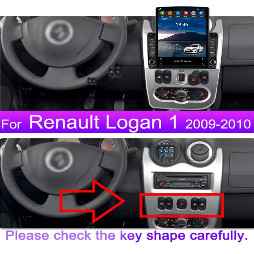 Автомобильный радиоприемник Android 14, мультимедийный плеер, экран Tesla 9,7 дюйма для Renault Logan 1/Sandero 2009-2035 Lada Largus Dacia Duster Gps
