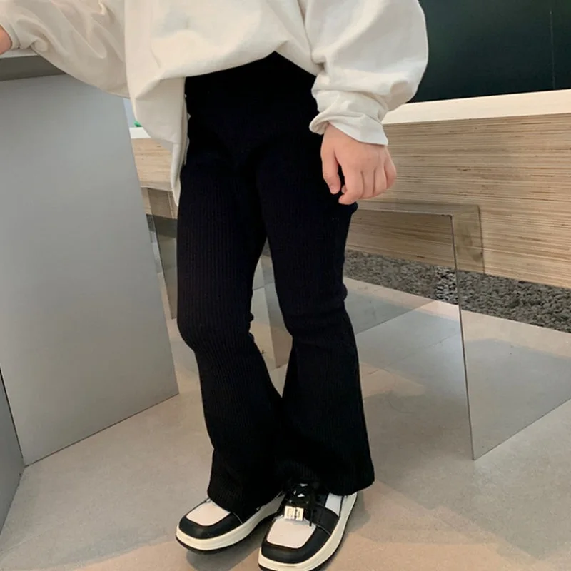 Spring and Autumn Girls Casual Pants Western Children Personality Trendy Brand Korean Version Pit Strip Punch Bottom Pants