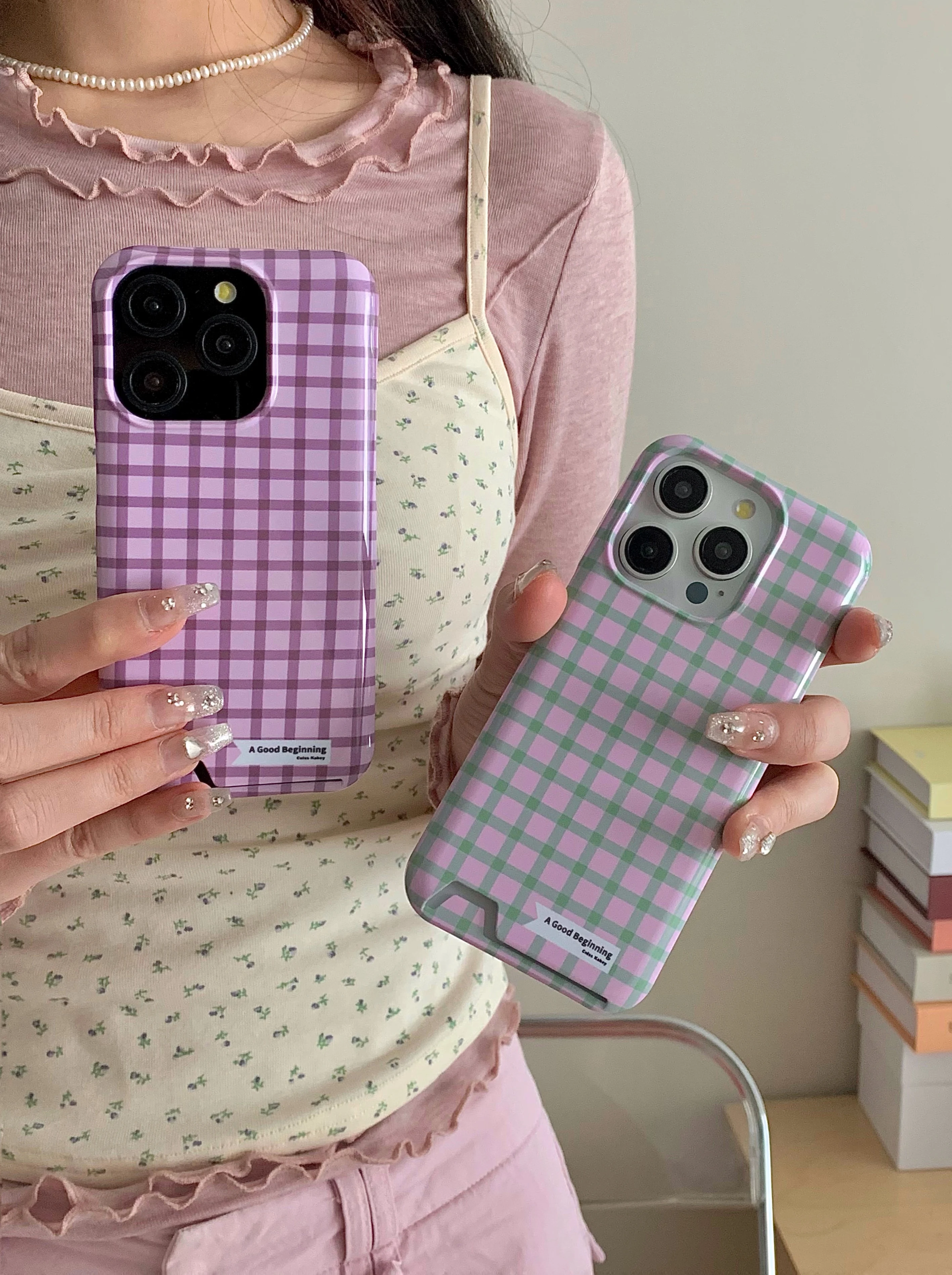 Ins Korean Simple Luxury Cute Lnsert Card Lattice Case for iPhone 11 12 13 14 15 Pro Max Portable Back Cover Stylish Girl Soft