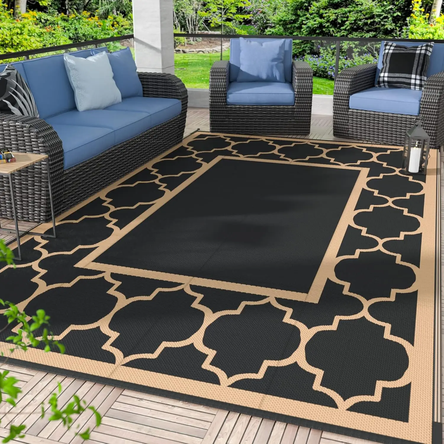 

5' x 8' Outdoor Rug Waterproof for Patio Decor, Foldable Reversible Plastic Straw Area Rugs Mat for Camper, Outside Carpet fo