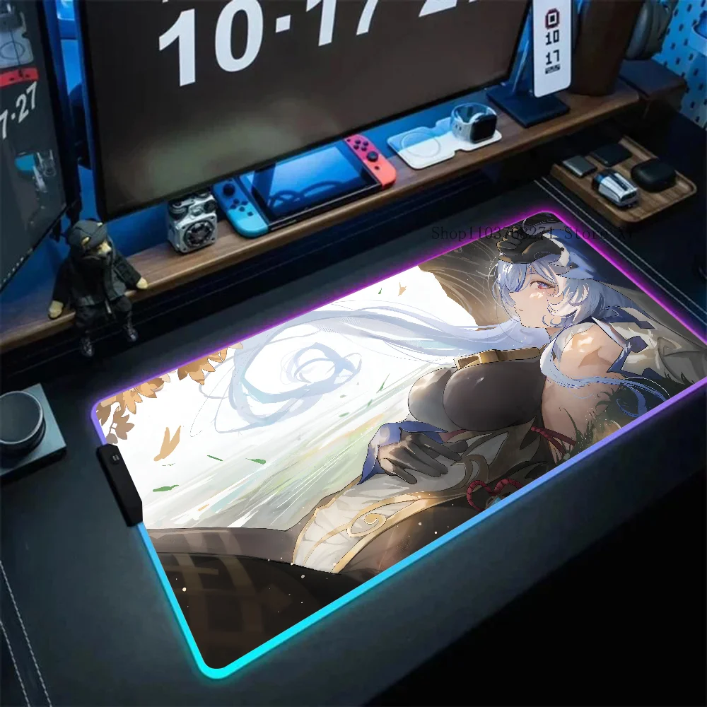 Ganyu Genshin Impact Mousepad XXL RGB Gaming Mouse Pads HD Black Gamer Accessories Large LED