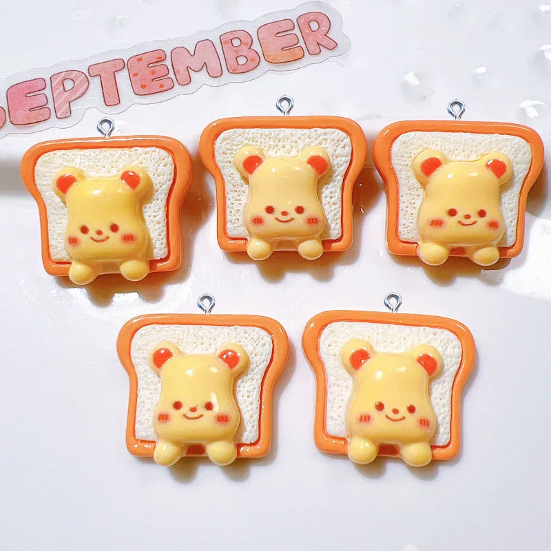 20Pcs Cartoon Bear Desserts Cute Toast Cake Resin Charms for Jewelry Making DIY Crafts Earrings Pendants Necklace Accessories image 3