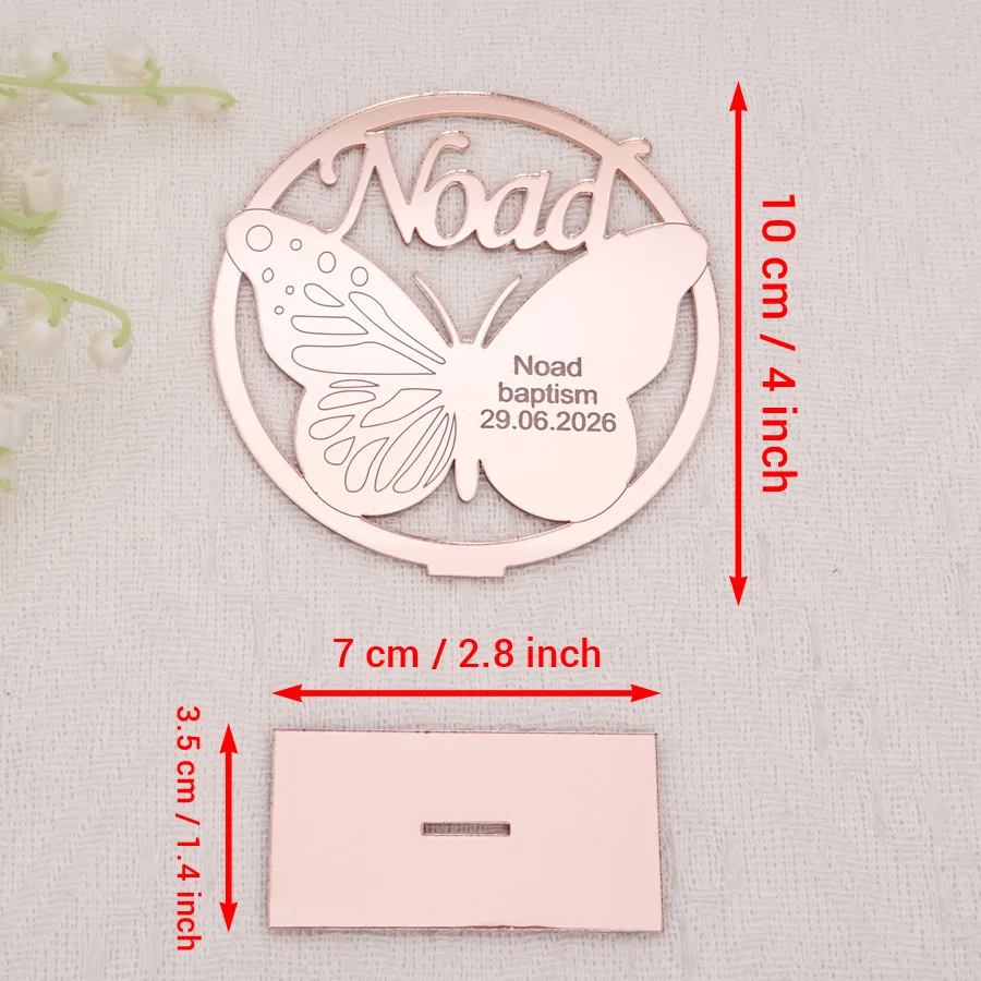 12pcs Customized Butterfly Name Sign With Base Stand Acrylic Mirroried Party Decor First Holy Communion Christening Favors view 5